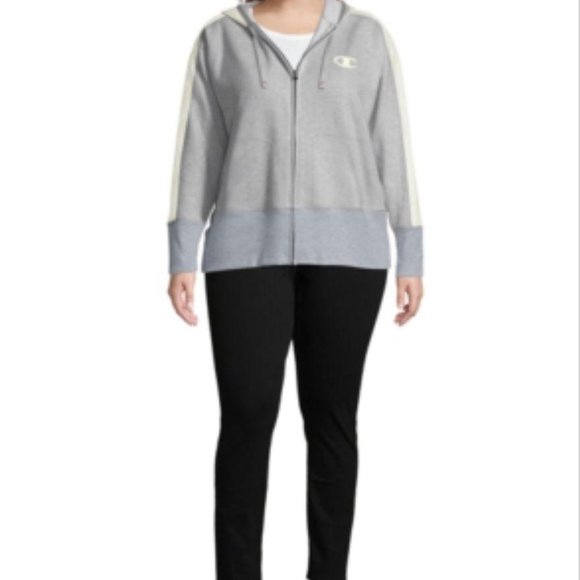 Champion Sweaters - Plus Size Heritage Herringbone-Accent Zip Hoodie